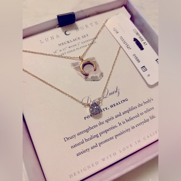 NWT Luna Norte Crescent Moon/Druzy Quartz Necklace Set 🌙💎 - Picture 9 of 12